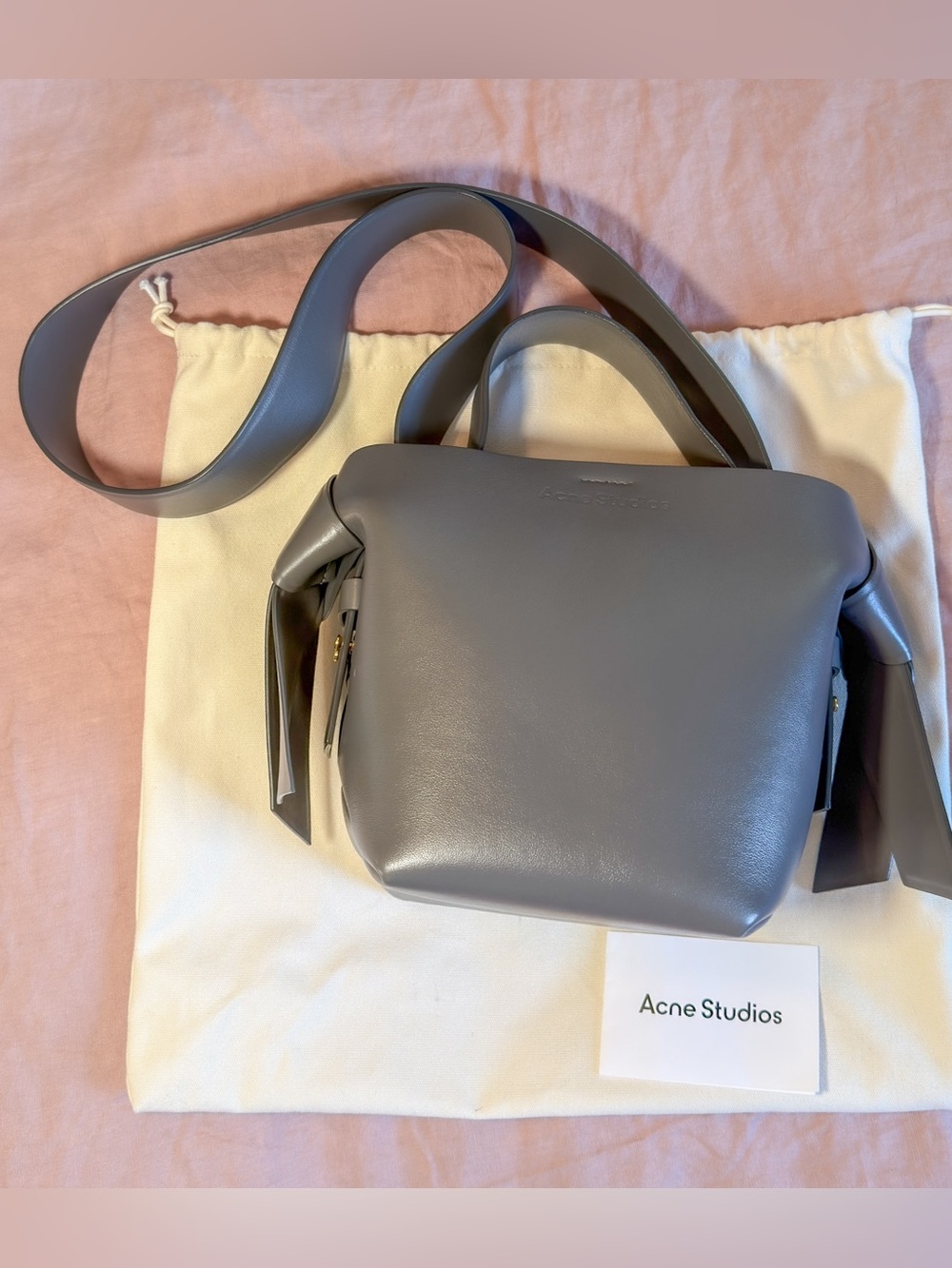 Acne Gray Leather Knotted Crossbody Bag